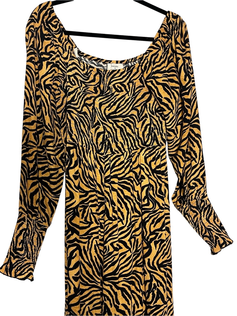 Kachel x Anthropologie Tiger-Striped Jumpsuit Wide Leg Smocked Animal Artsy 10 - Picture 5 of 12
